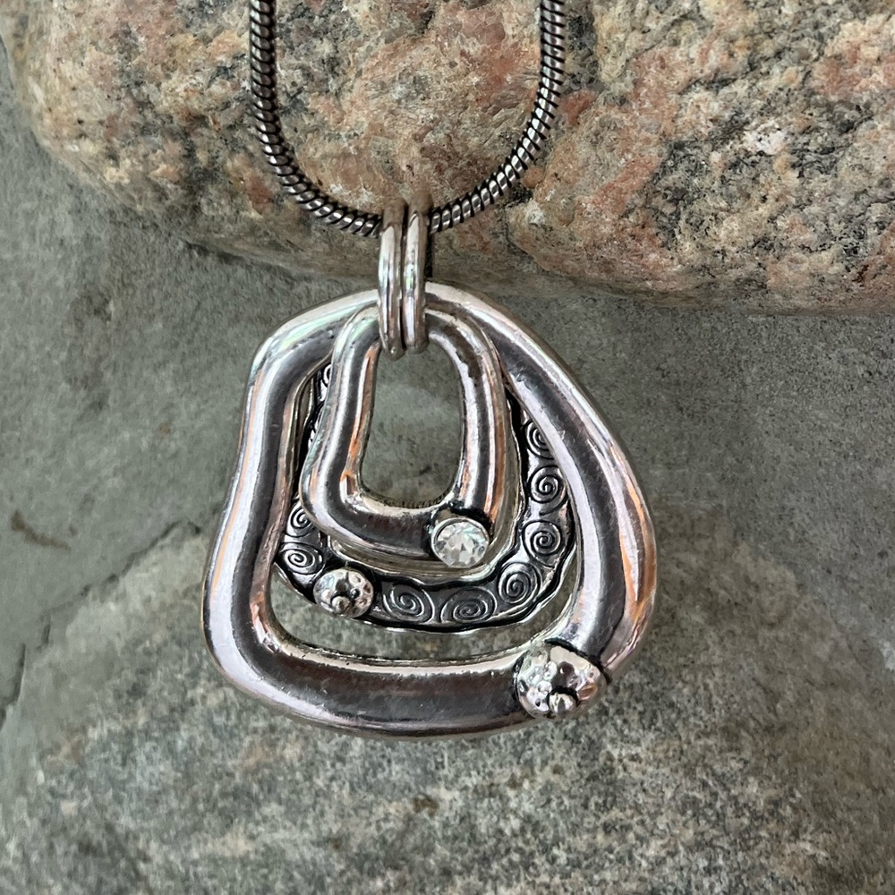 Silver plate thick chain three shape long necklace
